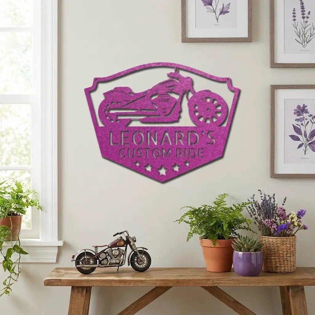 Chopper Motorcycle Shop Custom Name Monogram Indoor Outdoor Steel Wall Sign