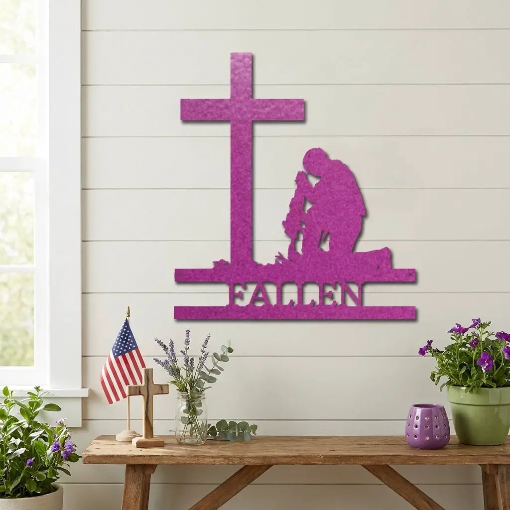 Personalized Fallen Soldier Memorial Metal Wall Art | Military Remembrance Cross Decor | Veteran Tribute Sign