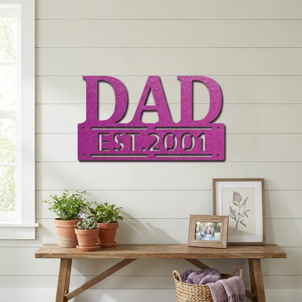 Personalized Dad Metal Wall Art | Custom Established Sign for Father | Rustic Family Name Decor
