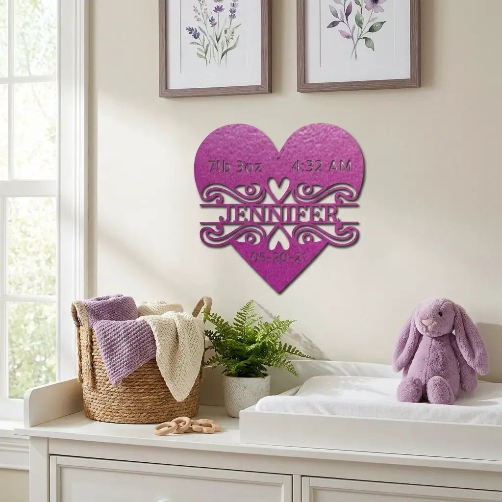 Newborn Baby Love Monogram Personalized Indoor Outdoor Steel Wall Sign Art