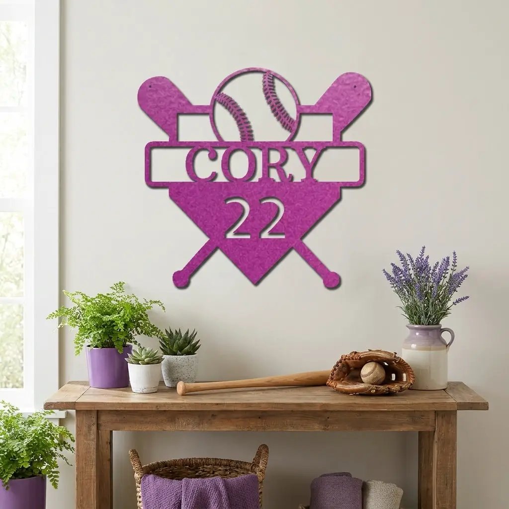 Baseball Home Plate Custom Name Metal Art Wall Sign