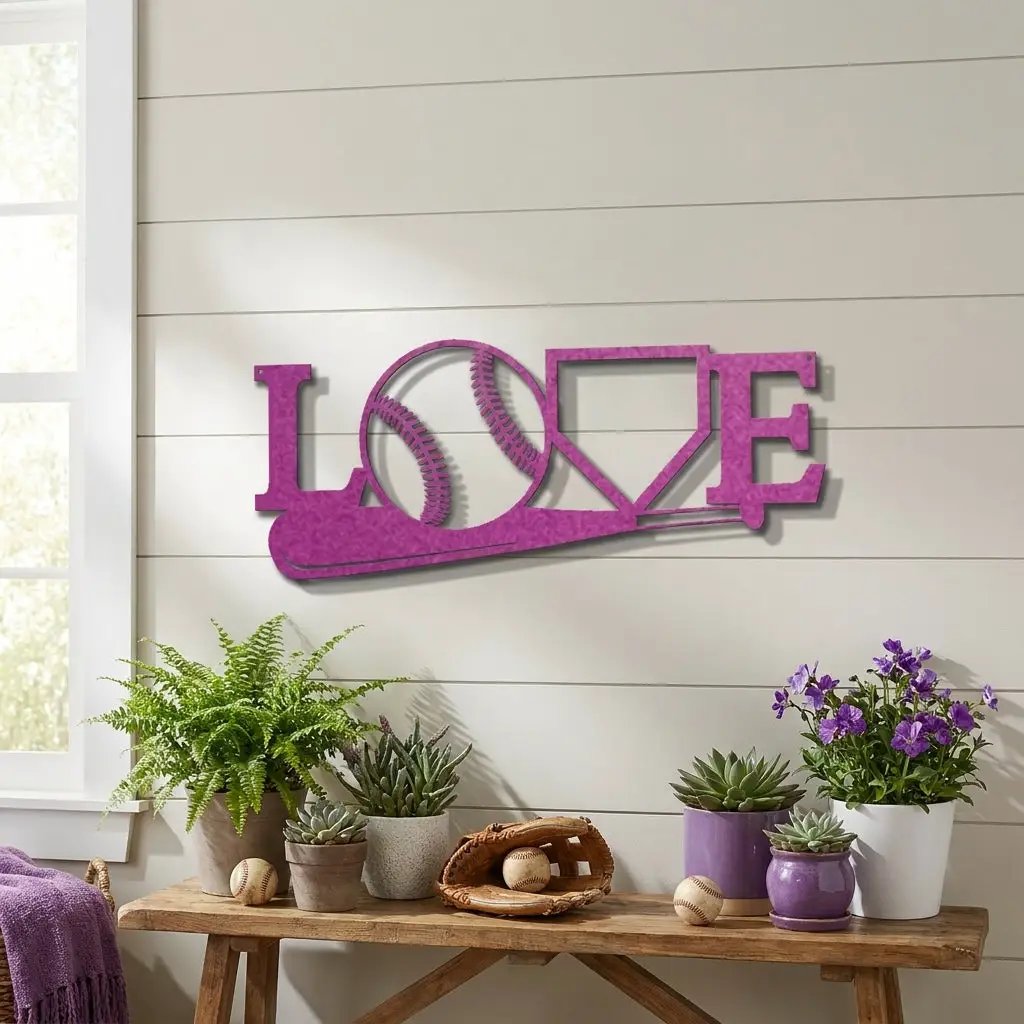 Baseball Love Metal Wall Art – Baseball Heart Sign – Sports Wall Decor – Gift for Baseball Lovers