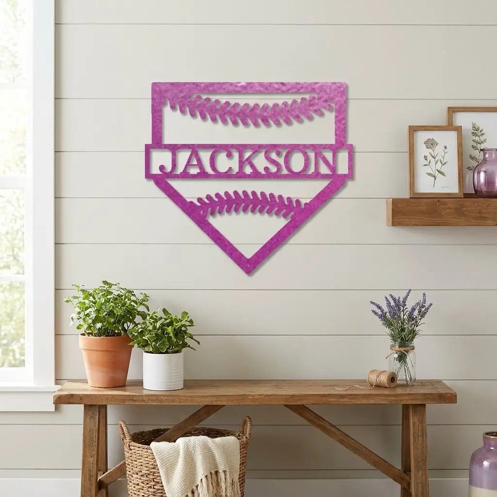 Personalized Baseball Home Plate Metal Wall Art – Custom Name Baseball Sign – Player Gift – Baseball Room Decor – Sports Wall Art