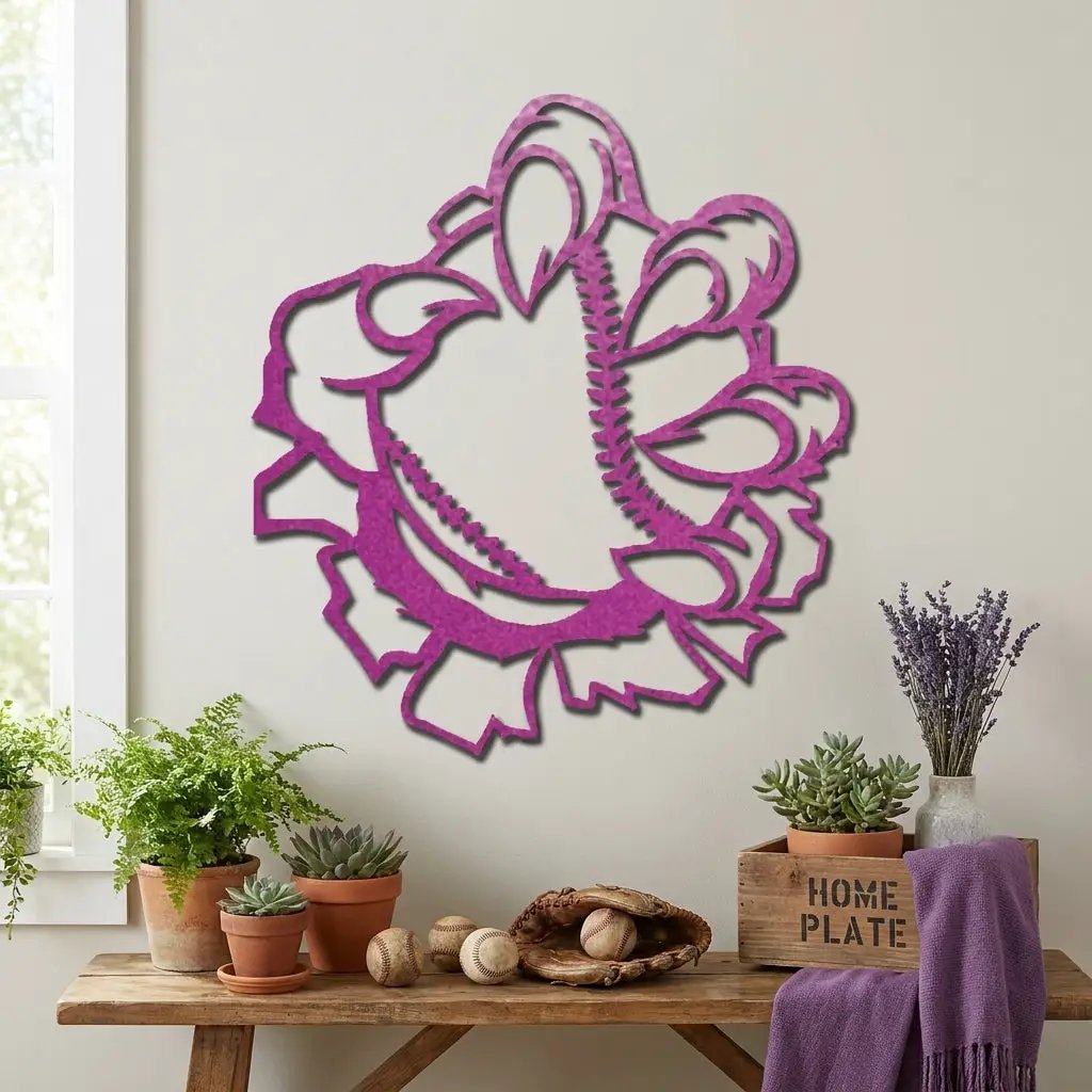 Baseball Monster Claw Metal Art Wall Sign