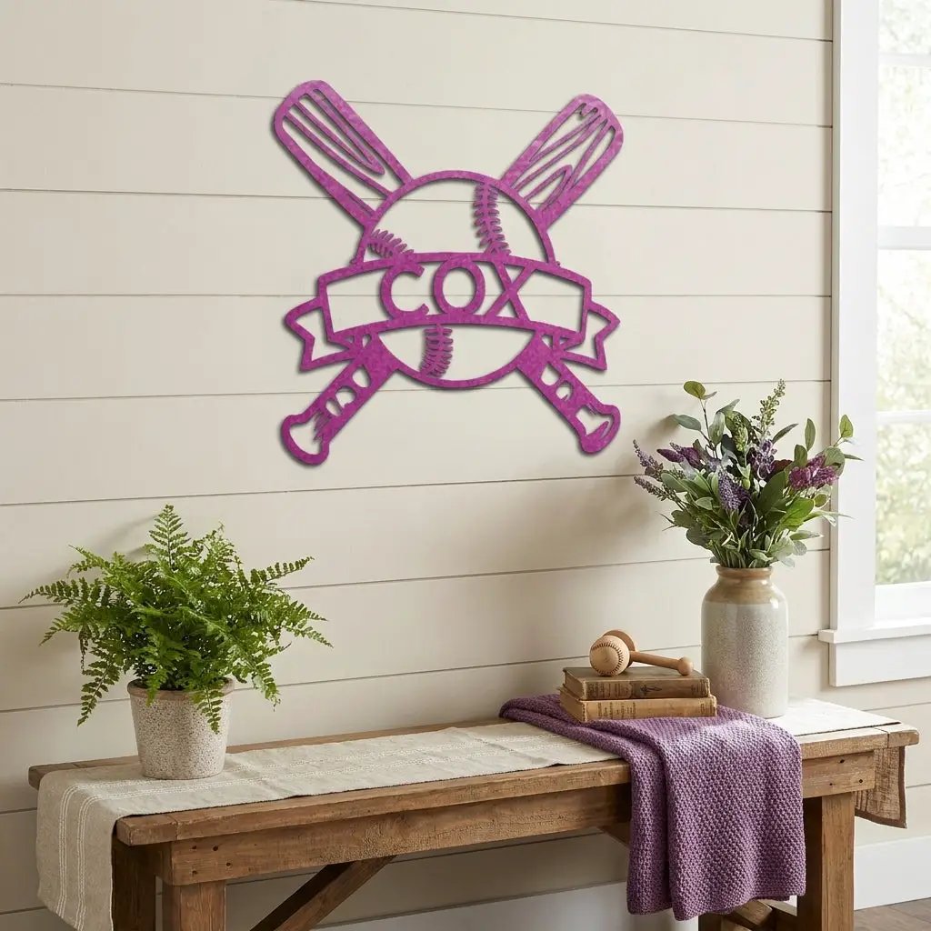 Personalized Baseball Metal Wall Art – Custom Team, Player, or Family Name Sign