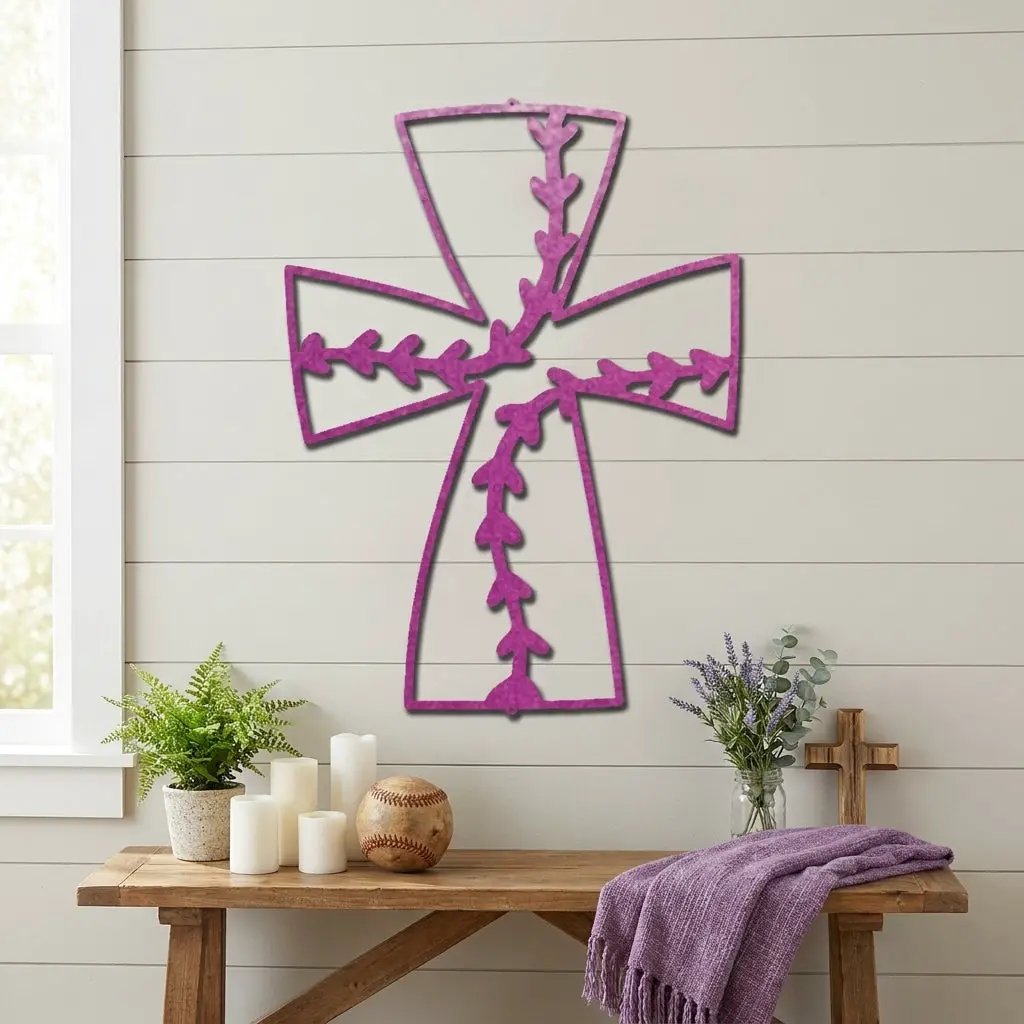 Faith Baseball Cross Metal Wall Art | Christian Baseball Decor | Baseball Stitch Cross Sign for Players & Fans