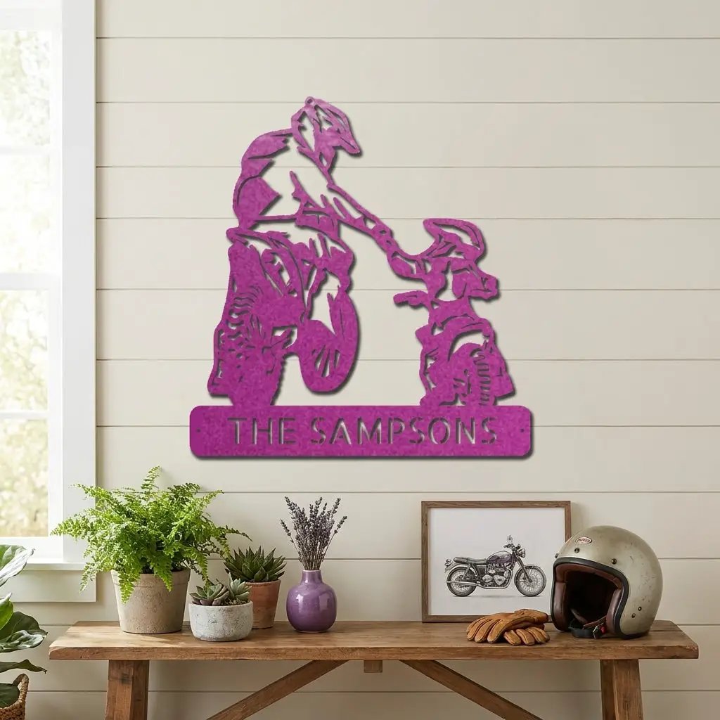 Father and Son Motocross Personalized Name Indoor Outdoor Steel Wall Sign Metal Art