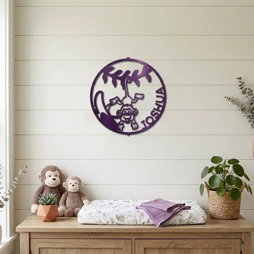 Our Little Monkey Monogram Personalized Steel Wall Sign Metal Art