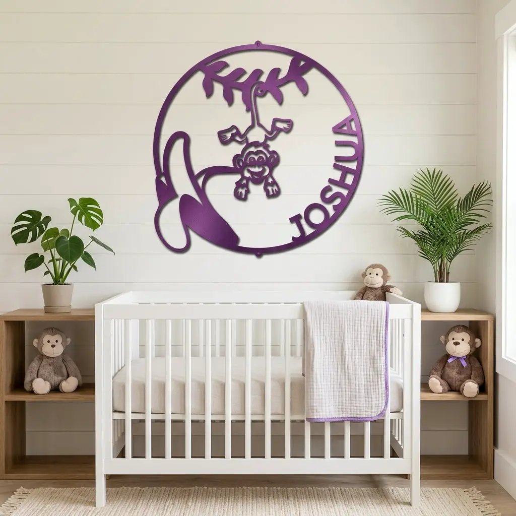 Our Little Monkey Monogram Personalized Steel Wall Sign Metal Art