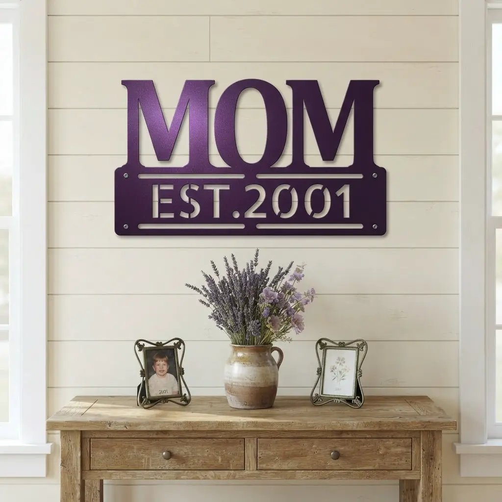 Personalized Mom Est. Year Metal Wall Art | Custom Mother's Day Gift | Mom Established Sign | Metal Home Decor | Made in USA