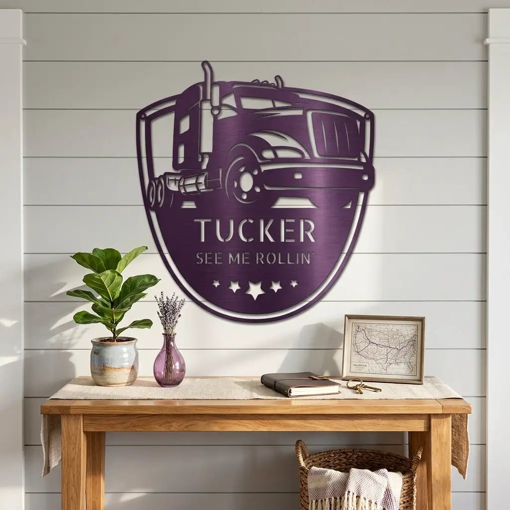 Personalized Trucker Metal Wall Art Sign | Custom Semi Truck Name Sign | Truck Driver Gift | Custom Steel Wall Decor | Made in USA
