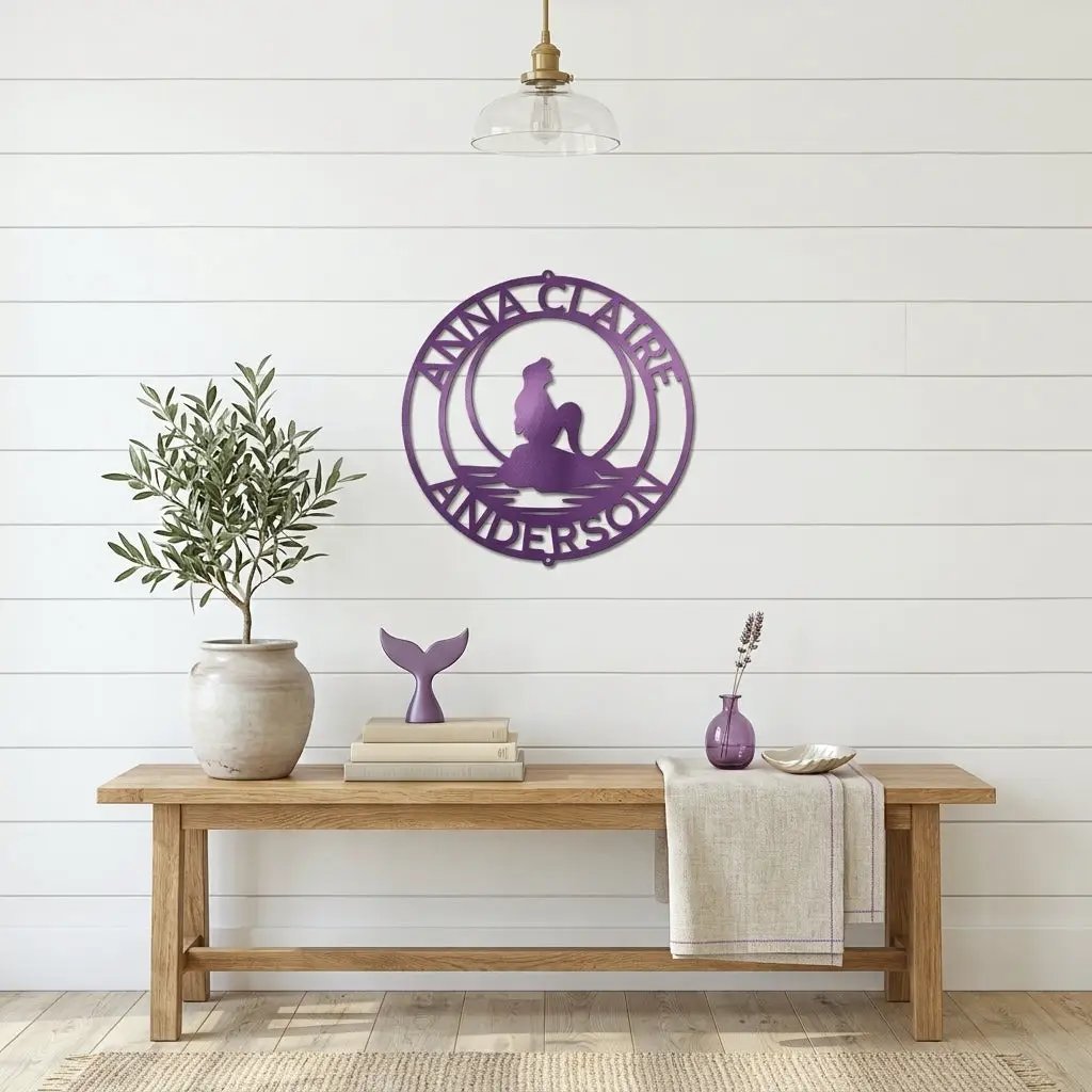 Personalized Mermaid Metal Wall Art Sign – Custom Name Steel Wall Decor for Girls Room – Ocean Themed Nursery and Bedroom Decor