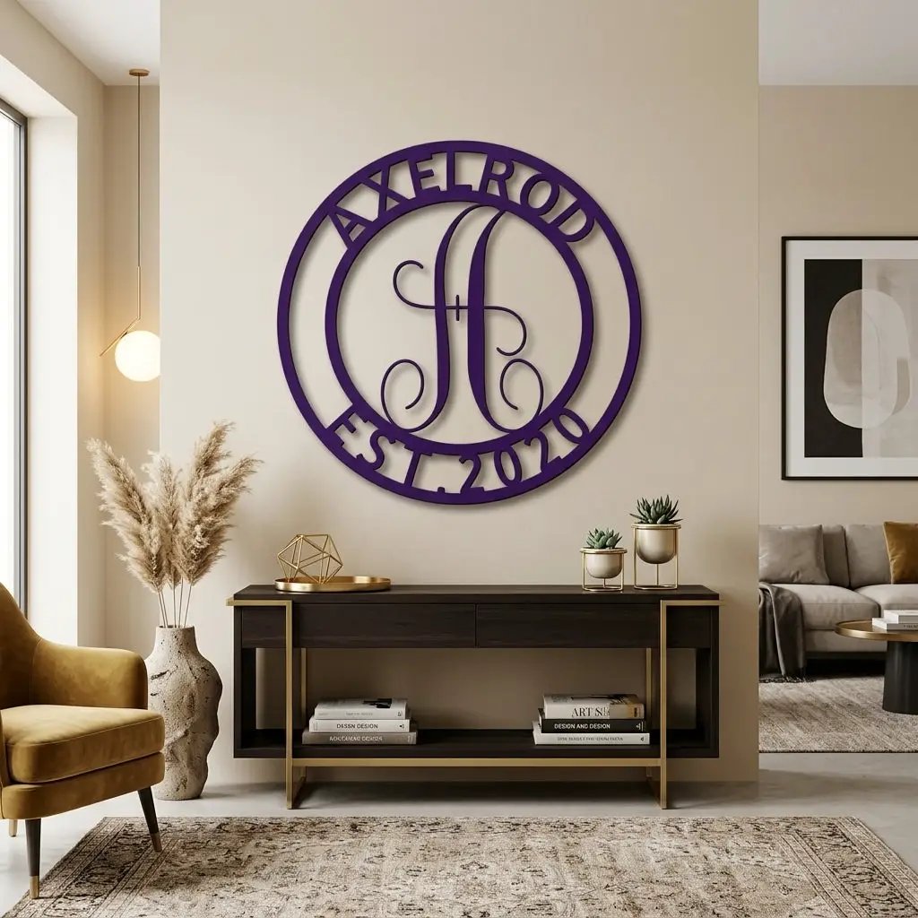 Personalized Monogram Metal Wall Art | Custom Family Name & Established Date Sign | Last Name Metal Wall Decor | Made in USA