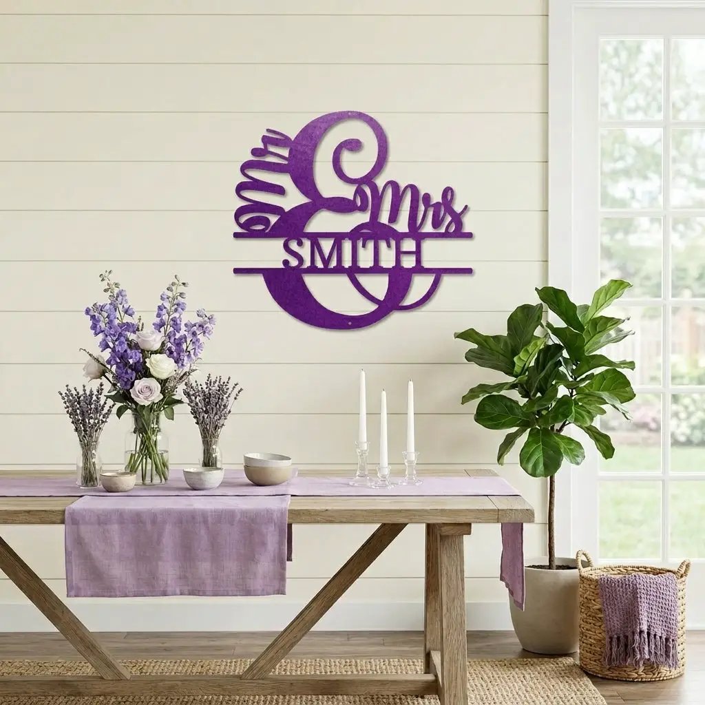 Couples Custom Name Monogram Mr. and Mrs. Steel Wall Sign