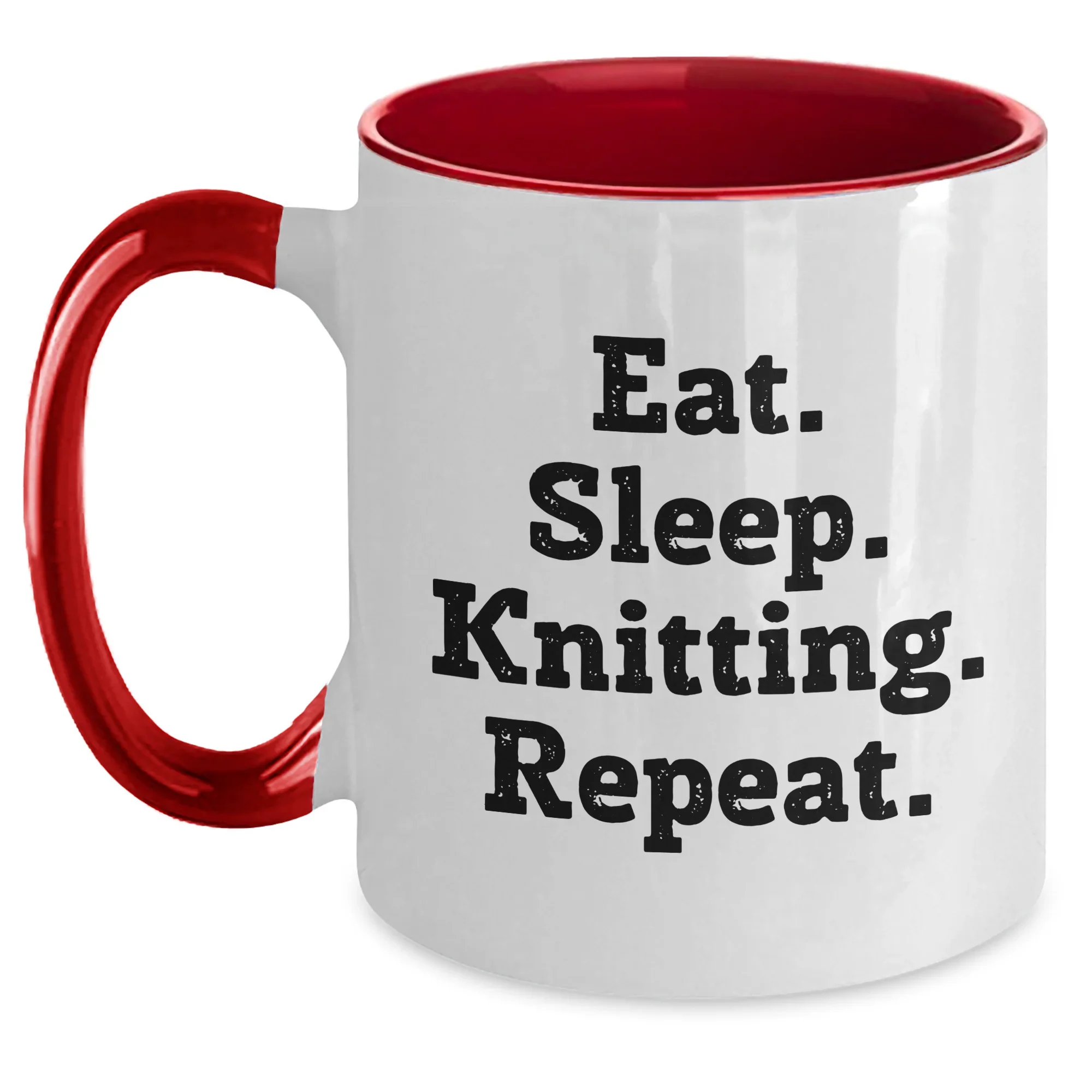 Funny Knitting Gifts from Mom, Dad, or Friends - Two Tone Coffee Mug for Knitting Enthusiasts, Eat. Sleep. Knitting. Repeat., Father's Day Unique Gifts for Him