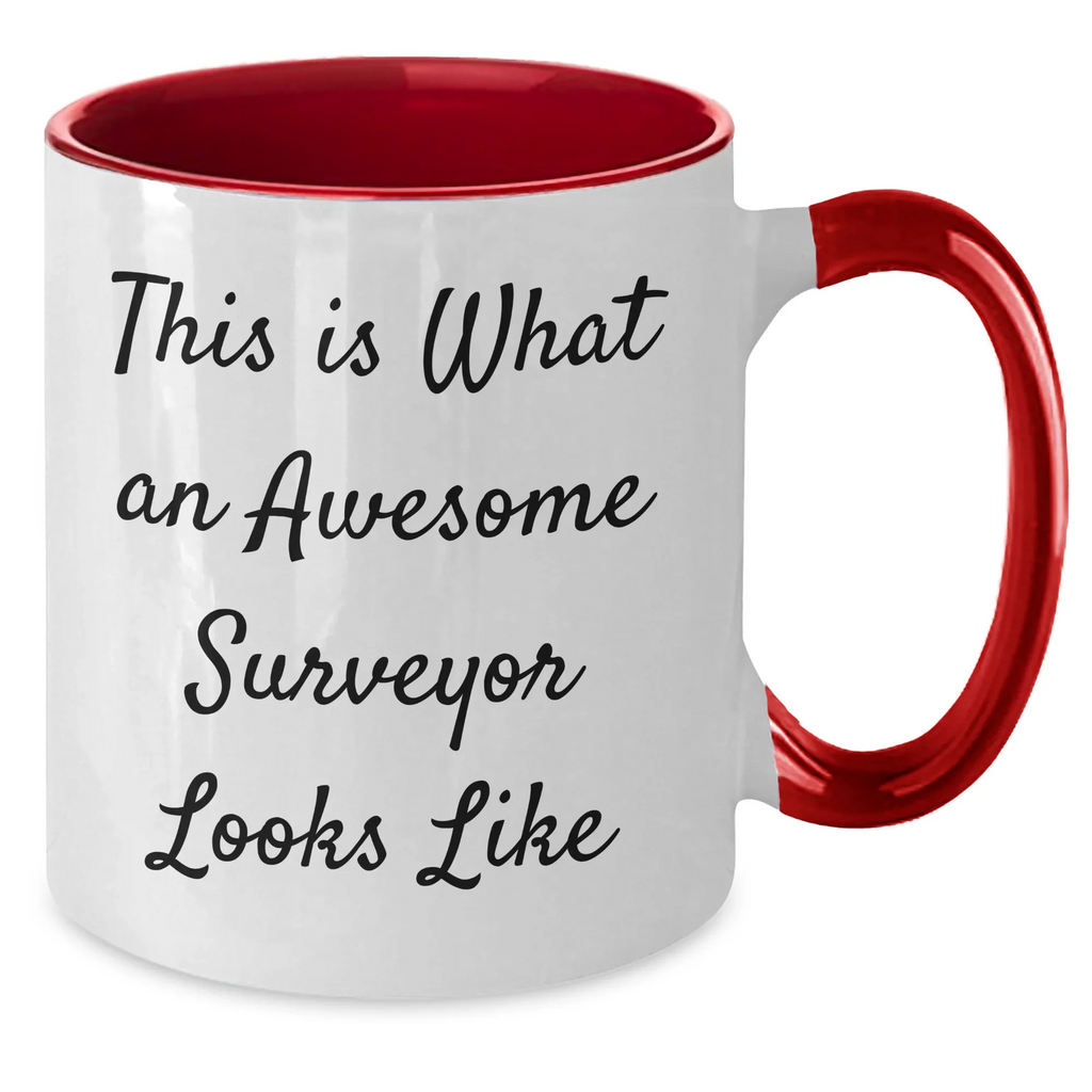 Funny Surveyor Gifts for Mom on Mother's Day - Two Tone Coffee Mug, 'This Is What An Awesome Surveyor Looks Like' Quote, Gifts from Family