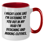 Designing and Making Clothes Inspiration Funny Gifts from Mom to Dad, Two Tone Coffee Mug for Him, Perfect Father's Day Present for Fashion Enthusiasts, Encourages Creativity and Passion
