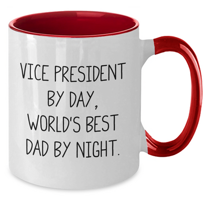 Vice President By Day, World's Best Dad By Night Funny Two Tone Coffee Mug Gifts from Family, Gifts for Vice President, Unique Father's Day - Additional