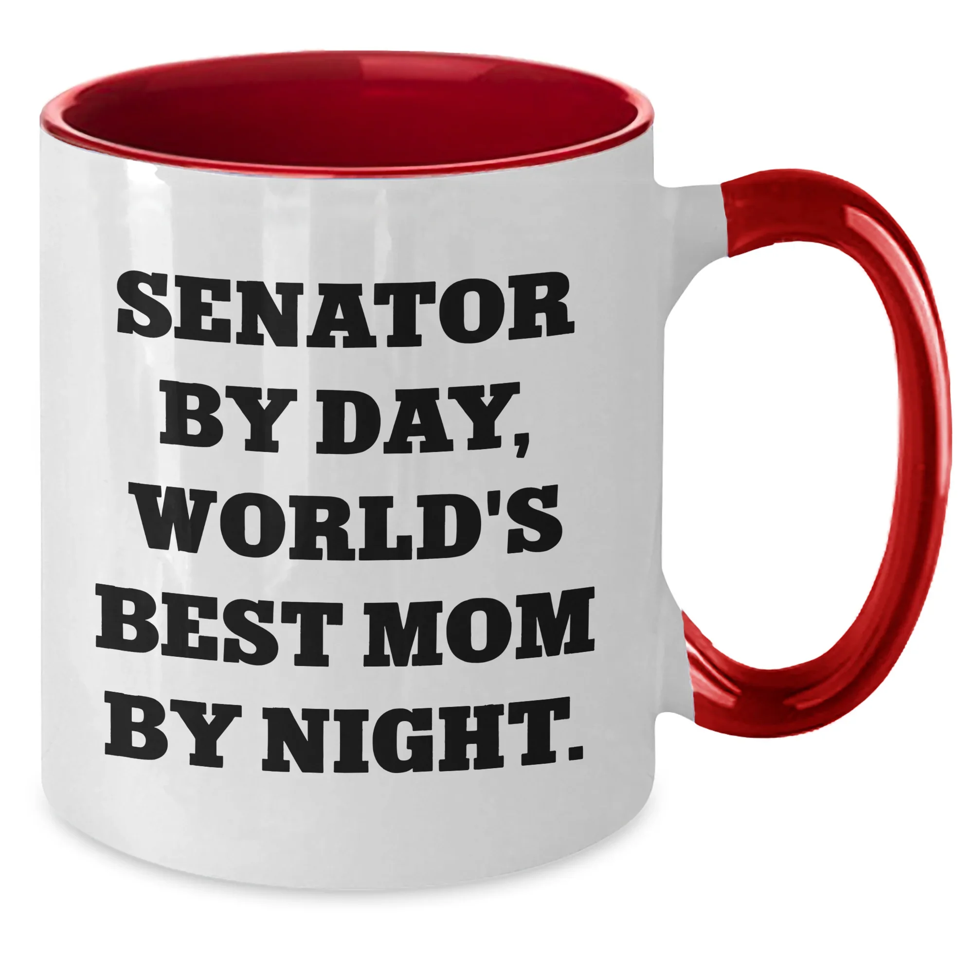 Funny Senator Gifts - Senator By Day, World's Best Mom By Night. Two Tone Coffee Mug for Dad's, Men, Family, Father's Day, and More