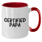 Funny Papa Certified Quote Two Tone Coffee Mugs Gifts for Papa from Family Friends Coworkers, Unique Father's Day Present