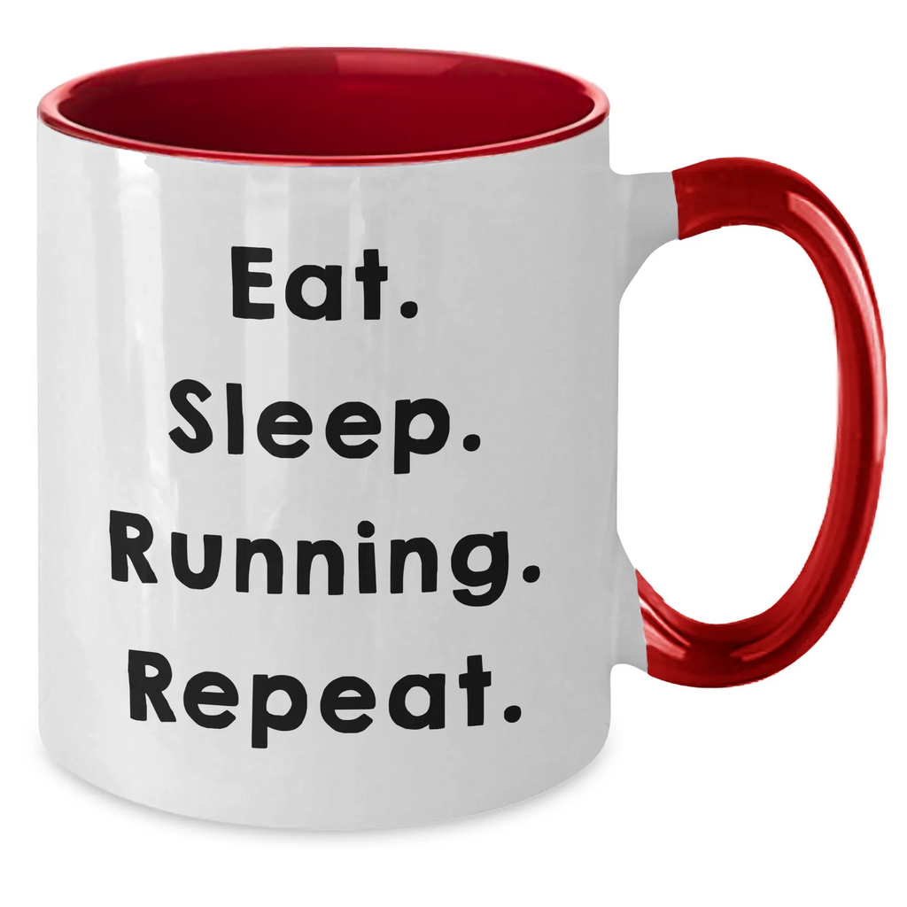 Funny Running Quotes Gifts from Dad to Running Men on Father's Day, Two Tone Coffee Mug, Eat. Sleep. Running. Repeat.