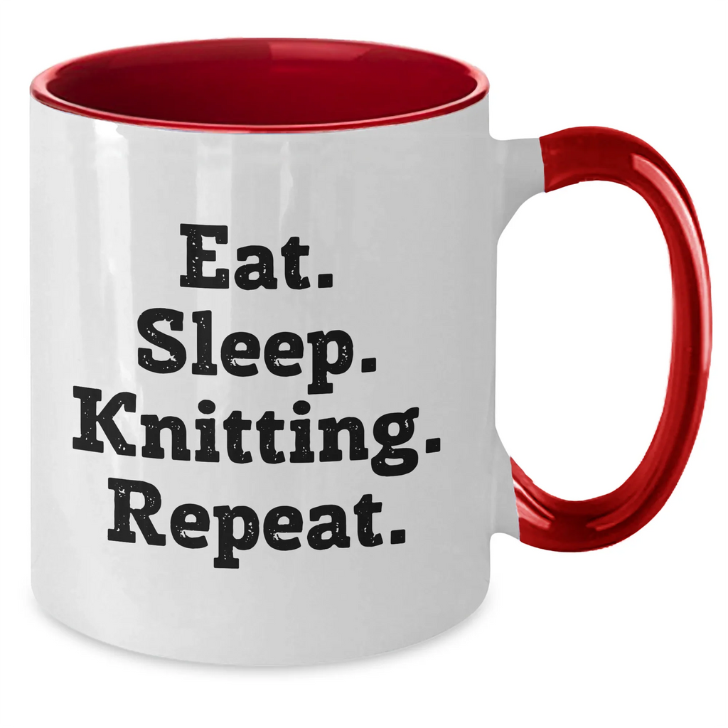 Funny Knitting Gifts from Mom, Dad, or Friends - Two Tone Coffee Mug for Knitting Enthusiasts, Eat. Sleep. Knitting. Repeat., Father's Day Unique Gifts for Him
