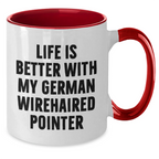 German Wirehaired Pointer Dog Funny Gifts from Men, Gifts for German Wirehaired Pointer Dog Dad, Two Tone Coffee Mug Life Is Better - Unique Father's Day Unique Gifts
