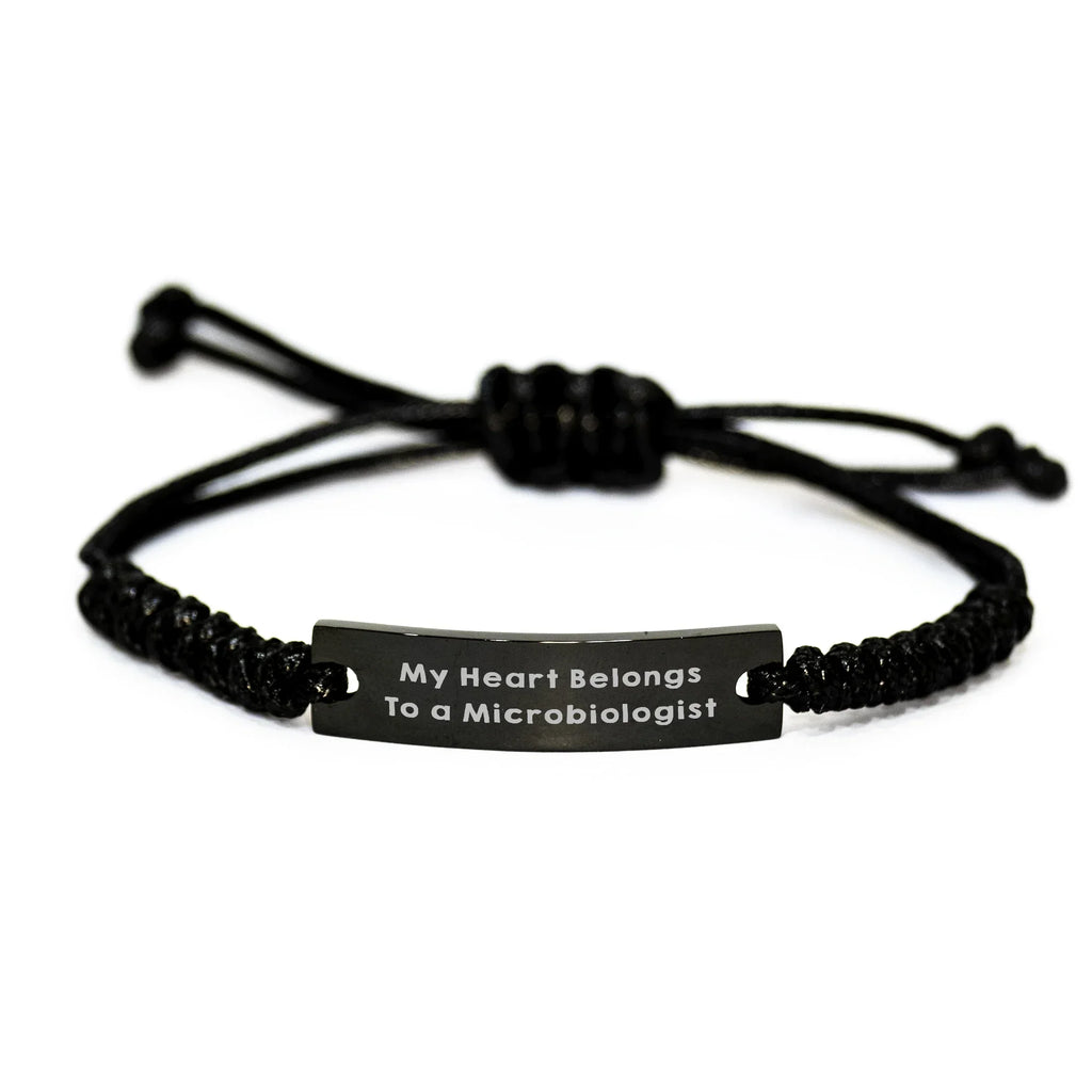 Funny Microbiologist Gifts from Friends, Unique Rope Bracelets for Microbiologist Graduation, 'My Heart Belongs To A Microbiologist' Quote, Adjustable Black Stainless Steel Rope Jewelry
