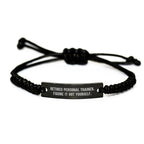 Personal Trainer Rope Bracelet Funny Quote Gifts from Family to Graduates, Adjustable Rope Strap for Men and Women, Engraved Black Stainless Steel