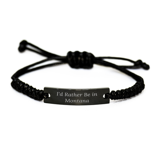 'I'd Rather Be In Montana' Rope Bracelet, Gifts from Friends for Father's Day, Adjustable Black Rope, Montana Gifts for Men or Women - Image 1