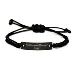 Gifts from Friends for Best General Manager Ever, Inspirational Rope Bracelet, Adjustable Black Stainless Steel with Interlaced Rope, Graduation Unique Gifts