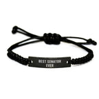 Funny Senator Gifts, Best Senator Ever Rope Bracelet for Men, Adjustable Black Stainless Steel with Interlaced Rope, Perfect Father's Day Unique Gifts from Men to Family