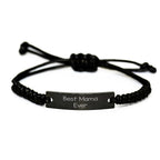 Funny Mama Gifts Best Mama Ever Rope Bracelet Adjustable Black Stainless Steel with Interlaced Rope, Gifts from Family to Mama, Perfect for Father's Day