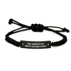 Mail Carrier Gifts from Men, Funny Rope Bracelet for Him, 'Mail Carrier By Day, World's Best Dad By Night' Quote, Adjustable Black Stainless Steel, Father's Day Unique Gifts