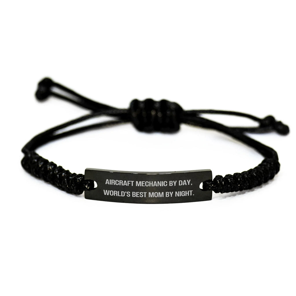 Aircraft Mechanic Gifts from Friends, Gifts for Aircraft Mechanic By Day, World's Best Mom By Night. - Black Rope Adjustable Graduation Unique Gift