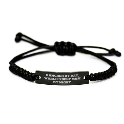 Rancher Rope Bracelet, Gifts from Men to Rancher, Unique Mother's Day Unique Gifts by Day, World's Best Mom By Night, Adjustable Rope Jewelry - Image 1