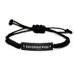 Funny Pop Gifts for Men from Father's Day, Quote Certified Pop Rope Bracelet, Adjustable Black Stainless Steel with Interlaced Rope