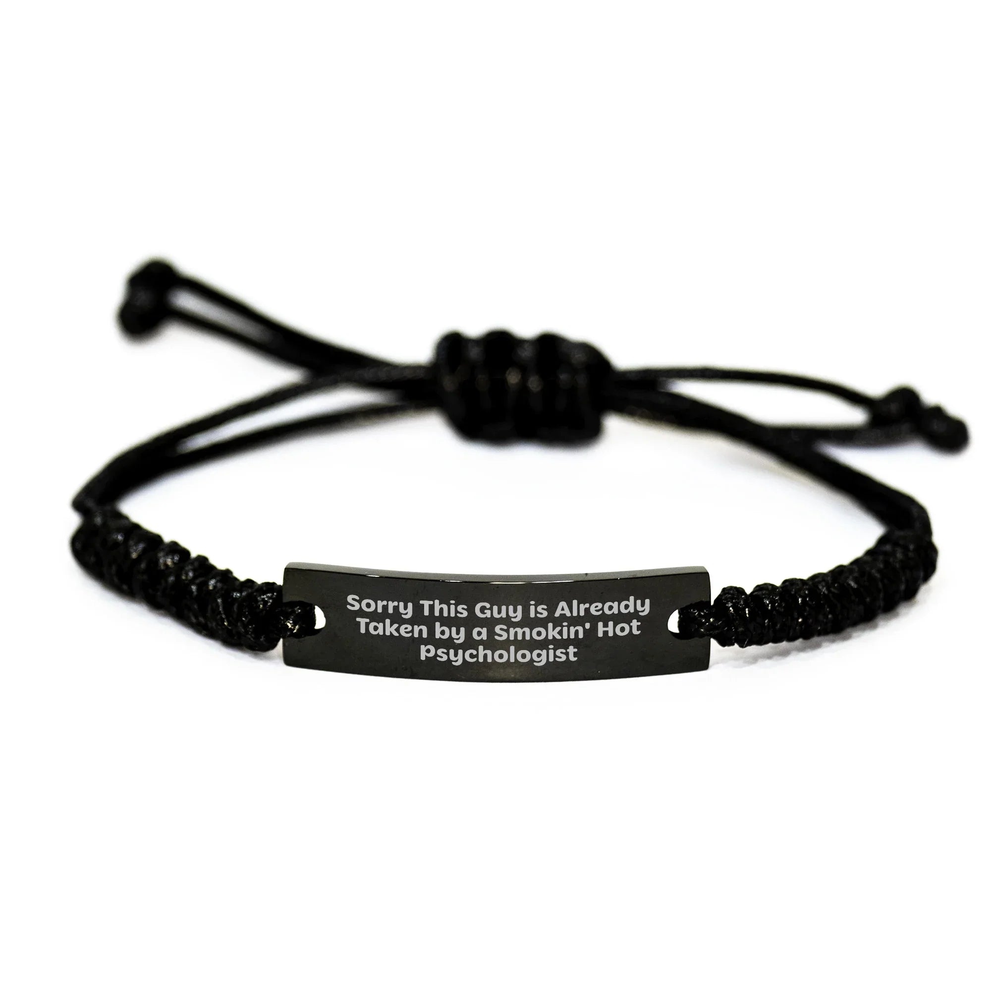 Funny Psychologist Gifts for Men, 'Sorry This Guy Is Already Taken By A Smokin' Hot Psychologist' Rope Bracelet, Black Stainless Steel with Interlaced Rope, Perfect for Father's Day