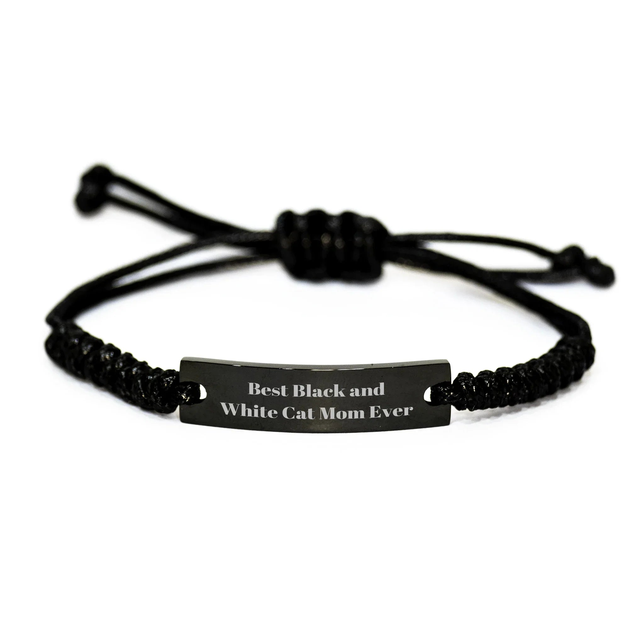 Funny Black and White Cat Mom Ever Gifts for Men Father's Day Adjustable Rope Bracelets with Engraved Quote Gifts from Friends