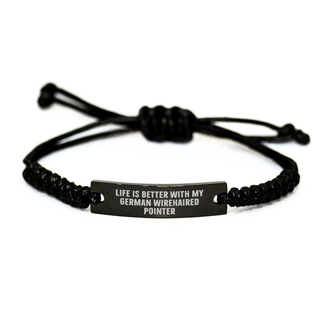 German Wirehaired Pointer Dog Lovers Rope Bracelet, Funny Quote 'Life Is Better With My German Wirehaired Pointer' Father's Day Unique Gifts for Men from Family - Adjustable Black Rope