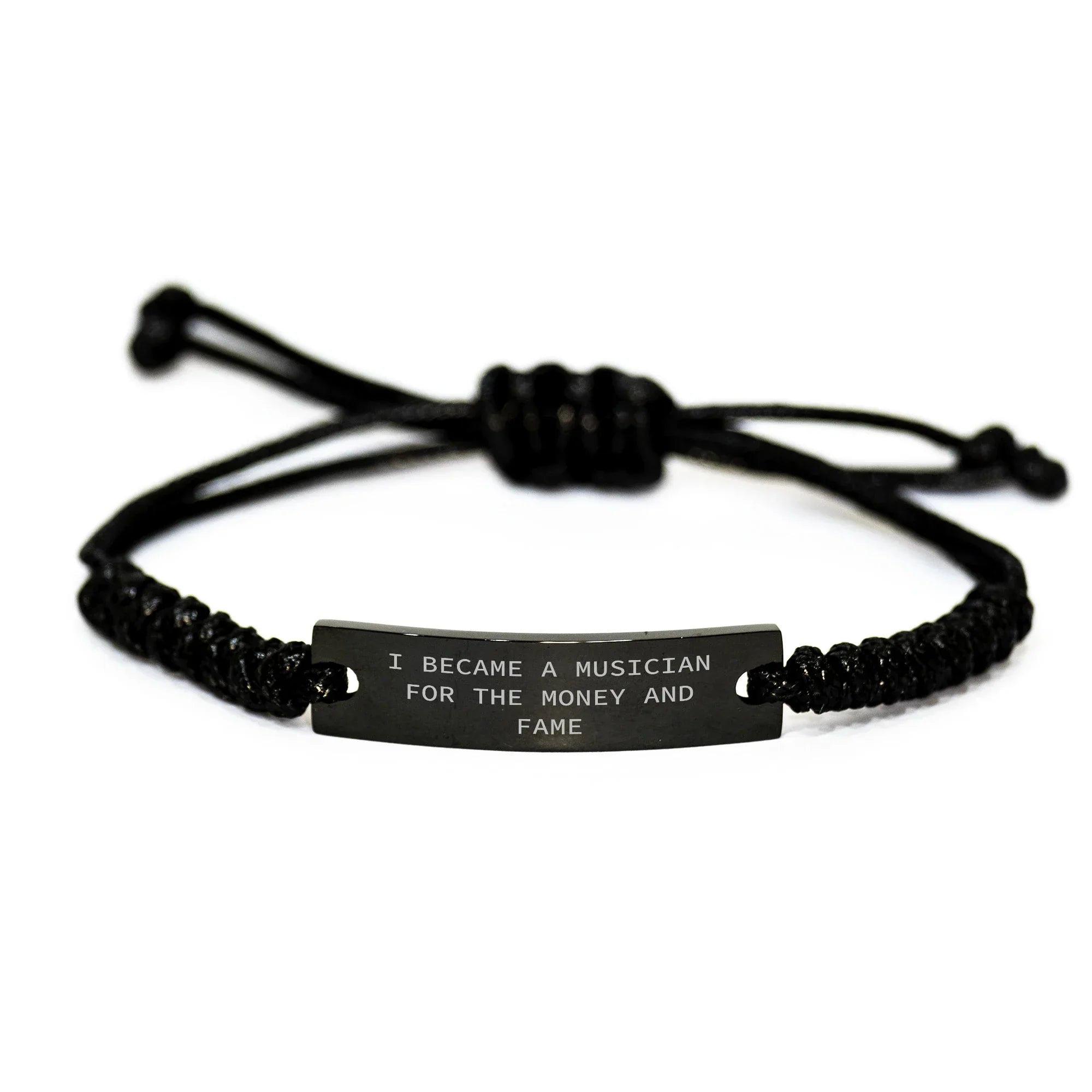 Musician's Money and Fame Rope Gift for Her on Mother's Day, Funny Quote, Adjustable Black Stainless Steel with Interlaced Rope, Gifts from Family