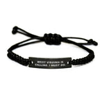 West Virginia Calling Rope Bracelet, 'West Virginia Is Calling. I Must Go.' Quote, Adjustable Black Rope, Gifts from Family for Mother's Day