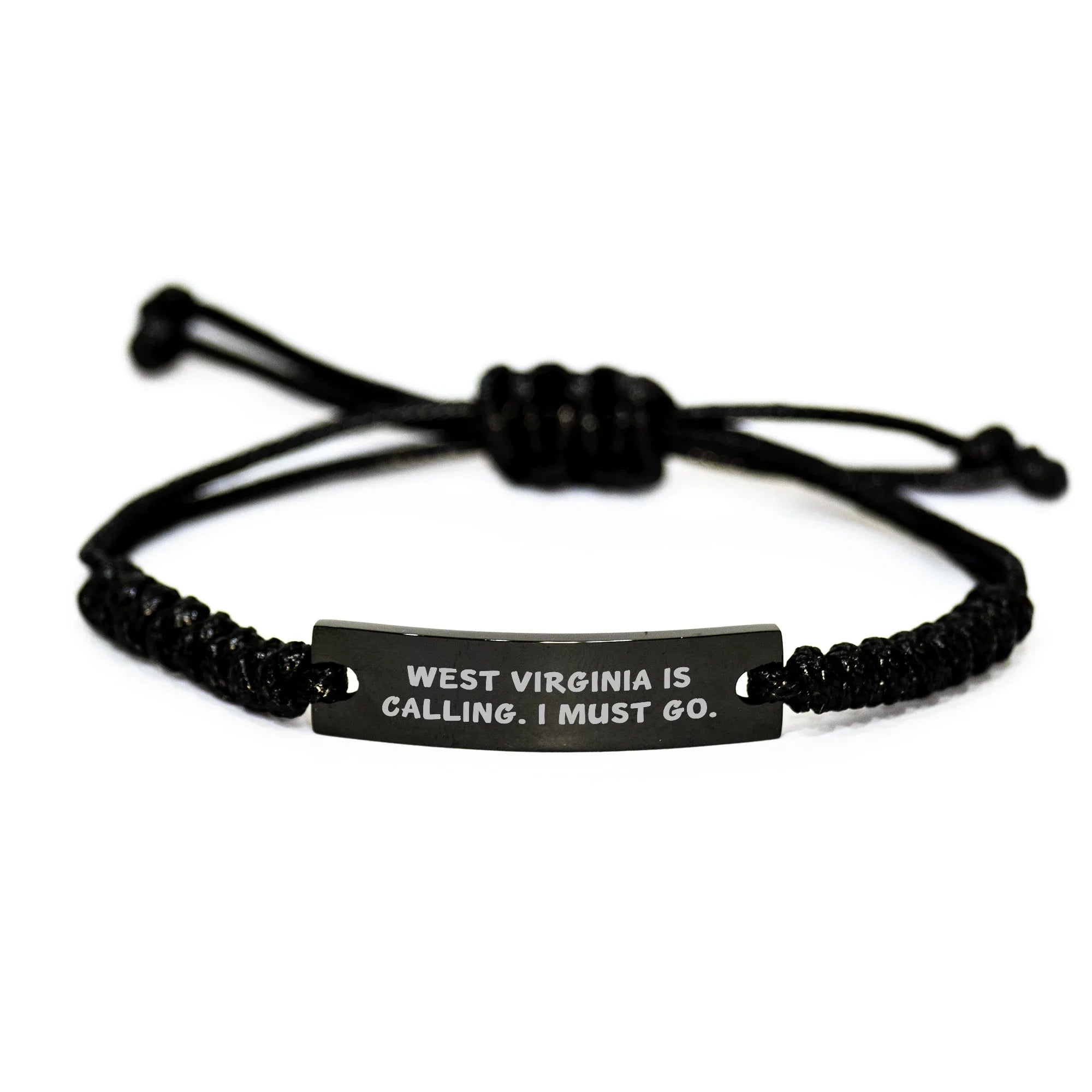 West Virginia Calling Rope Bracelet, 'West Virginia Is Calling. I Must Go.' Quote, Adjustable Black Rope, Gifts from Family for Mother's Day