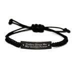 Quilter Power Rope Bracelet, Funny Coffee Quote Gifts for Quilters, Adjustable Black Rope, Gifts from Friends and Family for Graduation