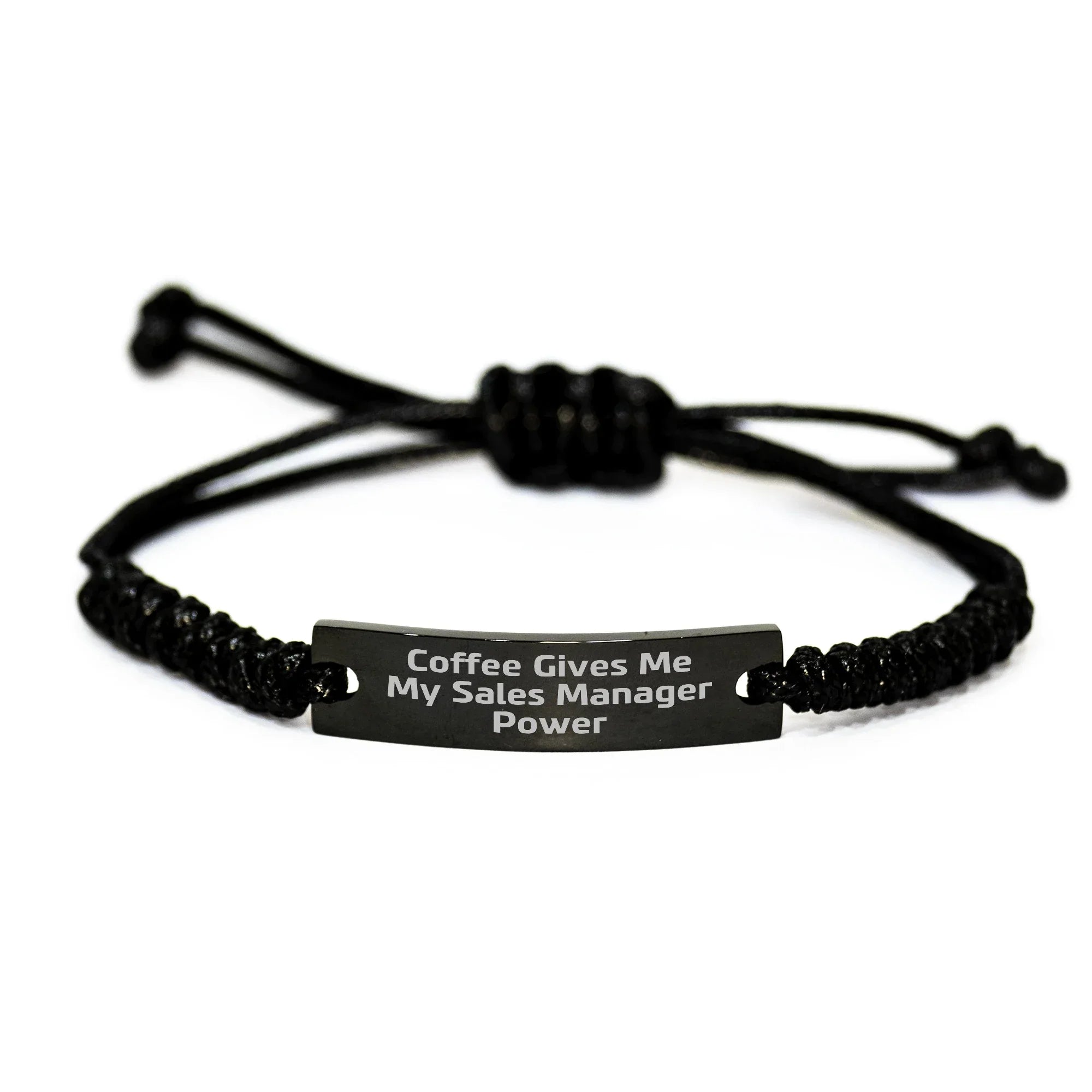 Funny Sales Manager Rope Gifts for Men, 'Coffee Gives Me My Sales Manager Power' Engraved Black Adjustable Rope Bracelet, Gifts from Friends for Graduation