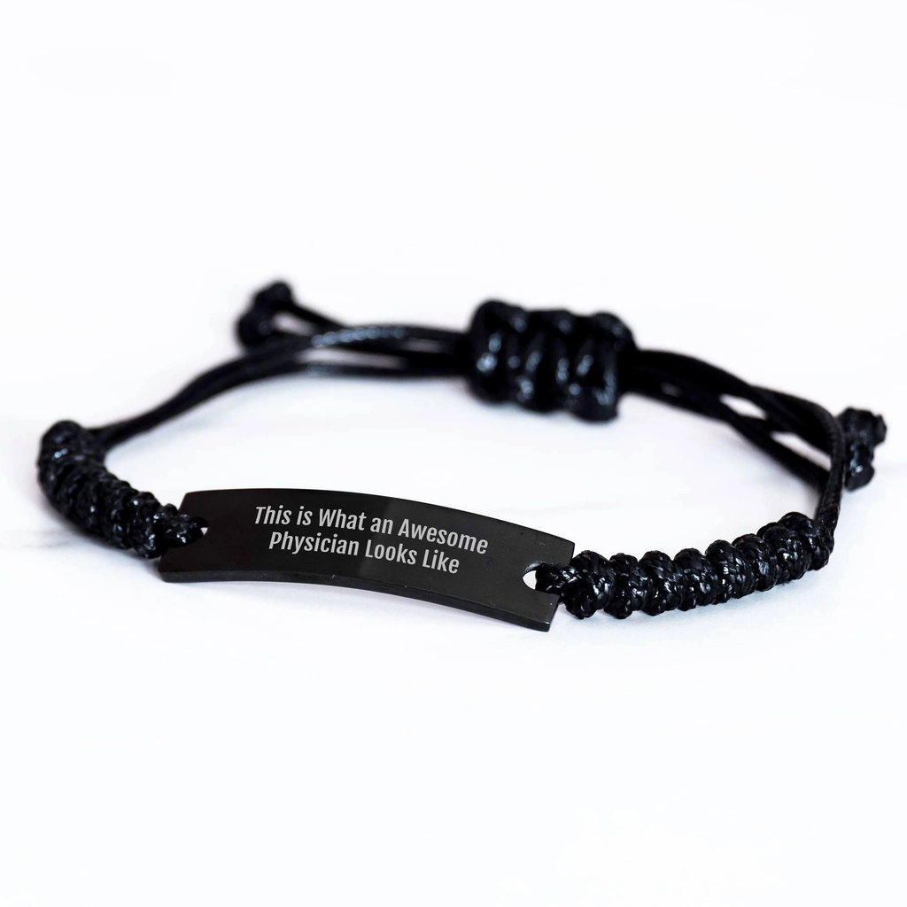Funny Physician Gifts: This Is What An Awesome Doctor Looks Like Rope Bracelet, Adjustable Black Stainless Steel with Interlaced Rope, Father's Day Unique Gifts from Men to Women