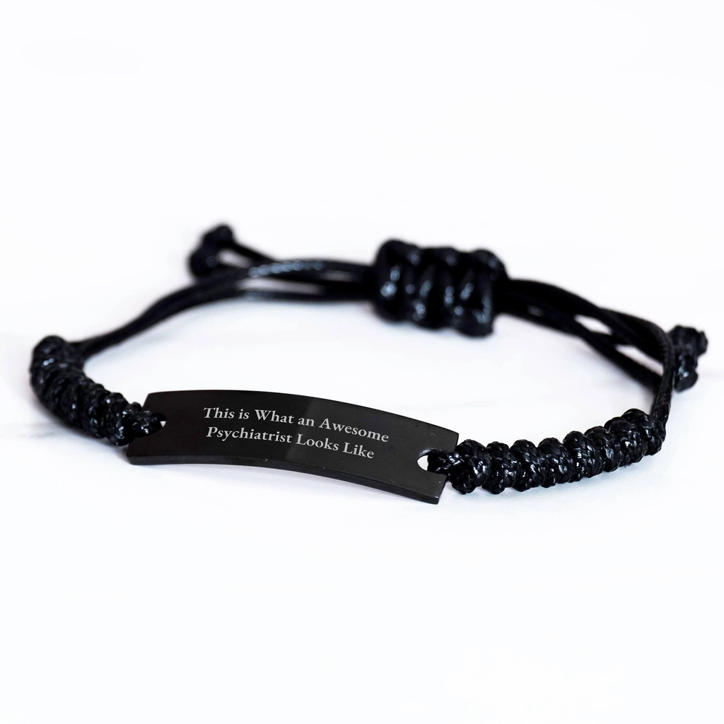 Funny Psychiatrist Gifts for Men - 'This Is What An Awesome Psychiatrist Looks Like' Quote Black Rope Bracelet with Engraving - Gifts from Men to Psychiatrist for Father's Day