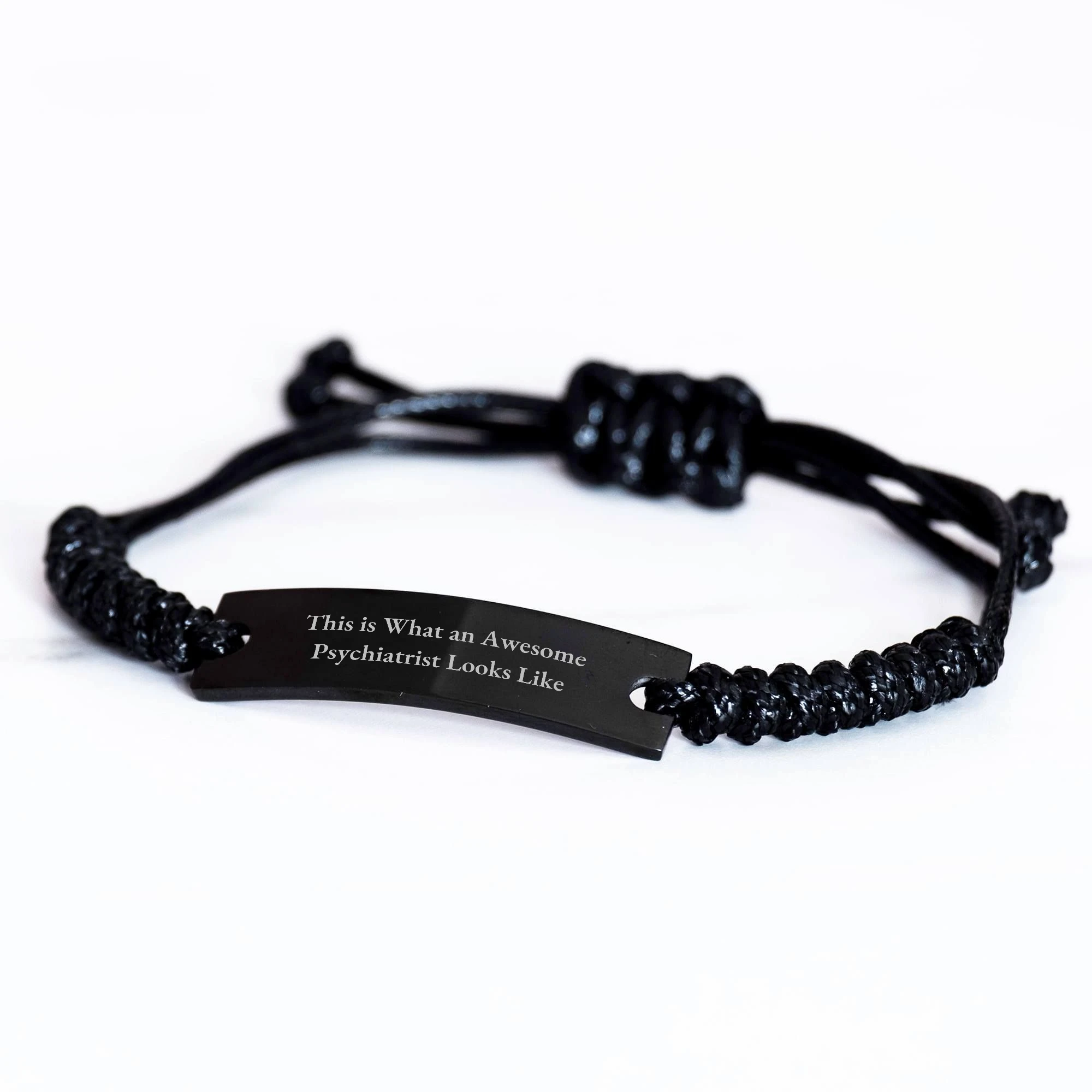 Funny Psychiatrist Gifts for Men - 'This Is What An Awesome Psychiatrist Looks Like' Quote Black Rope Bracelet with Engraving - Gifts from Men to Psychiatrist for Father's Day