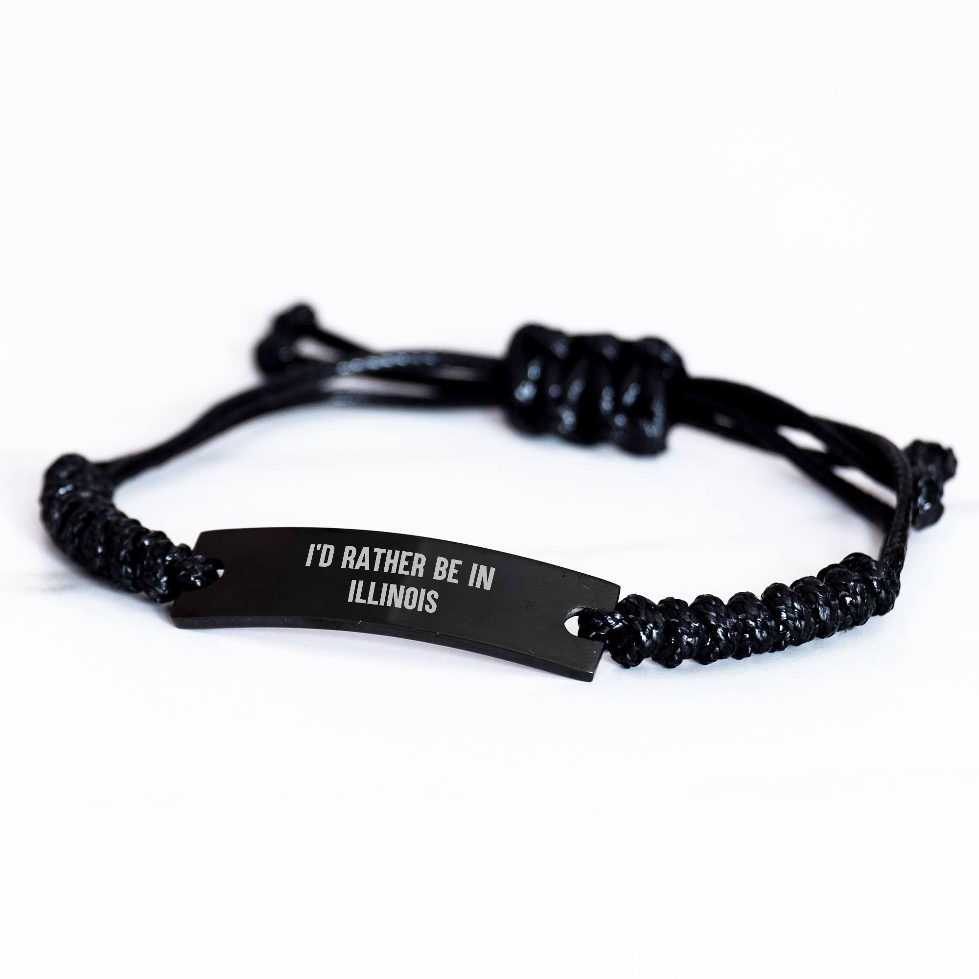 Illinois Rope Bracelet, 'I'd Rather Be In Illinois', Adjustable Black Stainless Steel with Interlaced Rope, Father's Day Unique Gifts from Men to Friends - Image 2