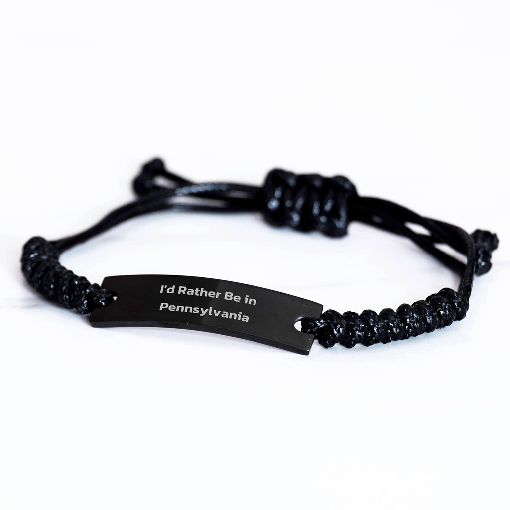 Pennsylvania Gifts, I'd Rather Be In Pennsylvania Rope Bracelet, Adjustable Gift for Men, Women, Friends, Coworkers, Family - 'I'd Rather Be In Pennsylvania' Quote